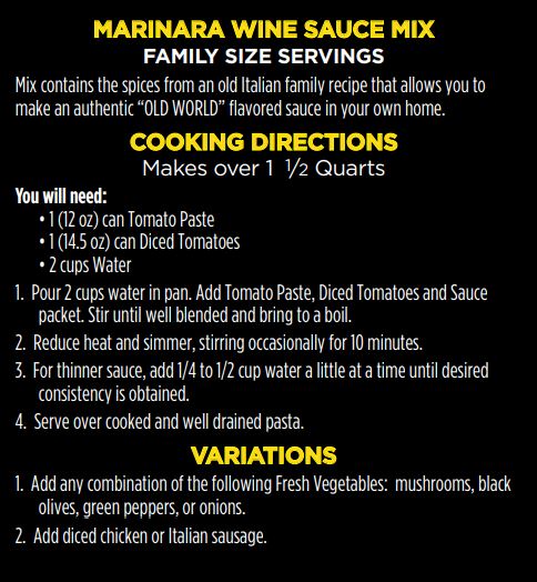 Marinara Wine Sauce Mix
