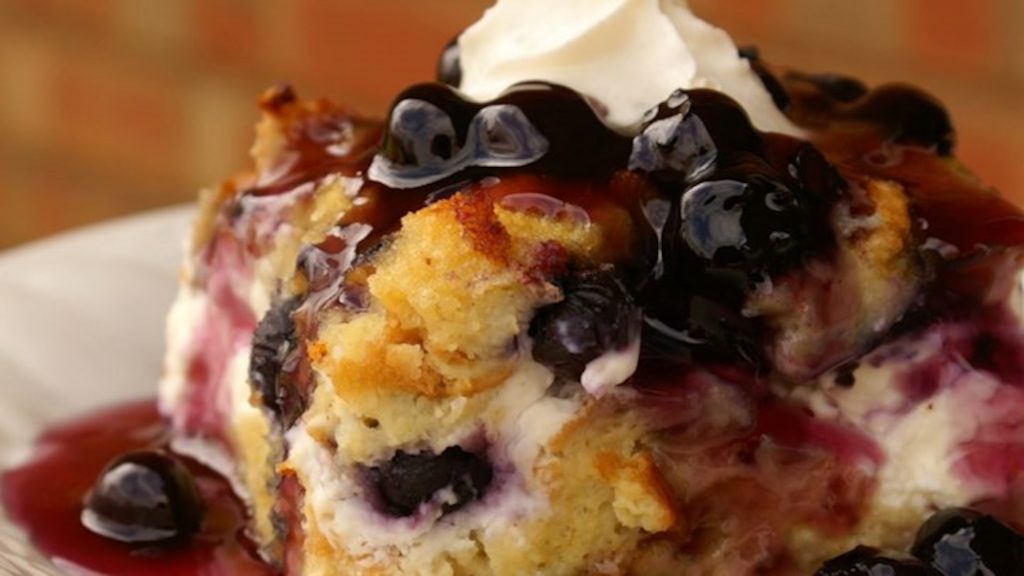 French Toast with Almond Pound Cake & Blueberries