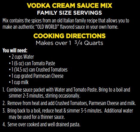 Vodka Cream Sauce Mix